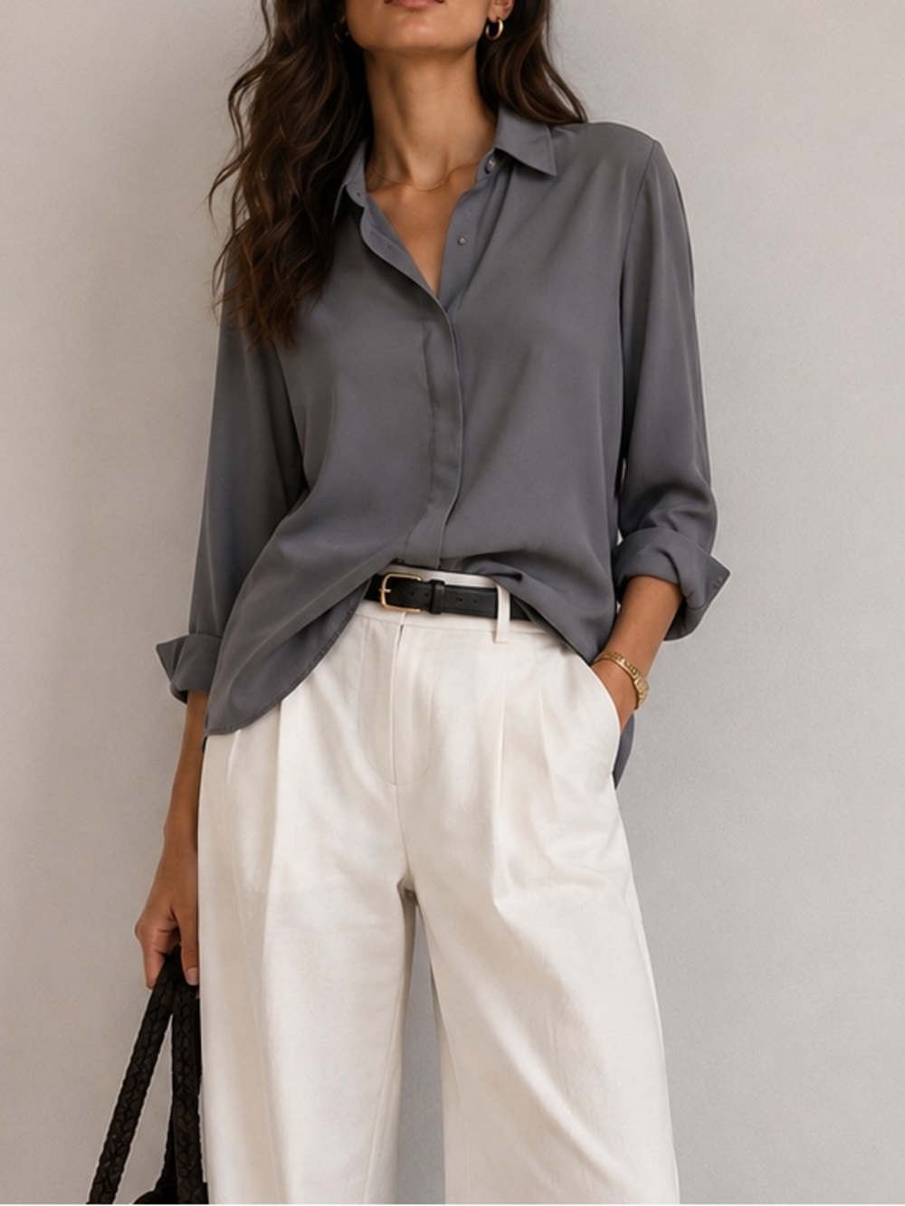 Gray button up blouse